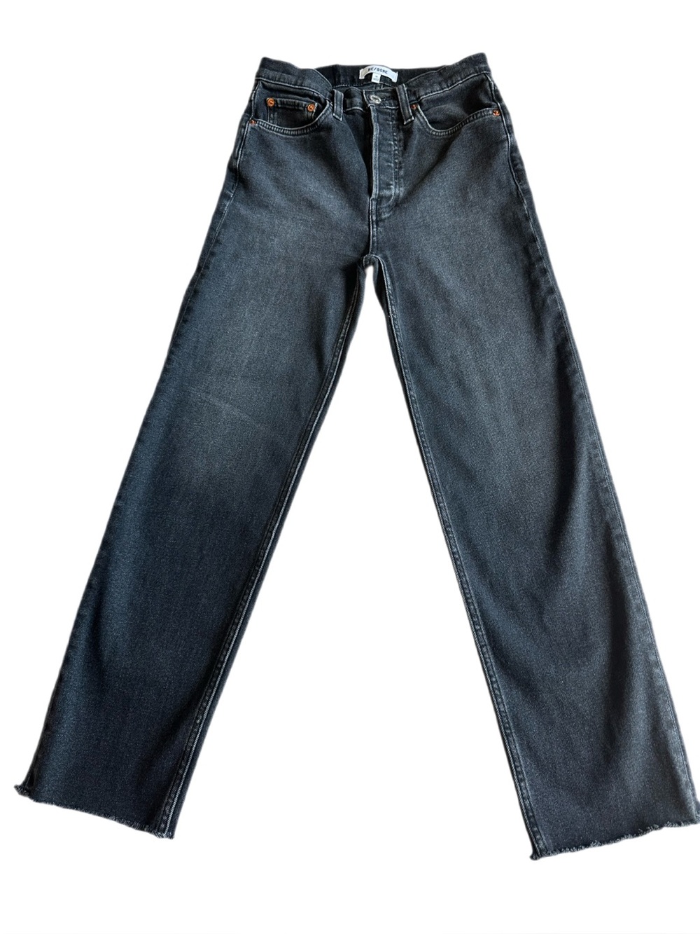 RE/DONE 70s Comfort Stretch High Rise Stove Pipe Jeans Washed Noir Size 25